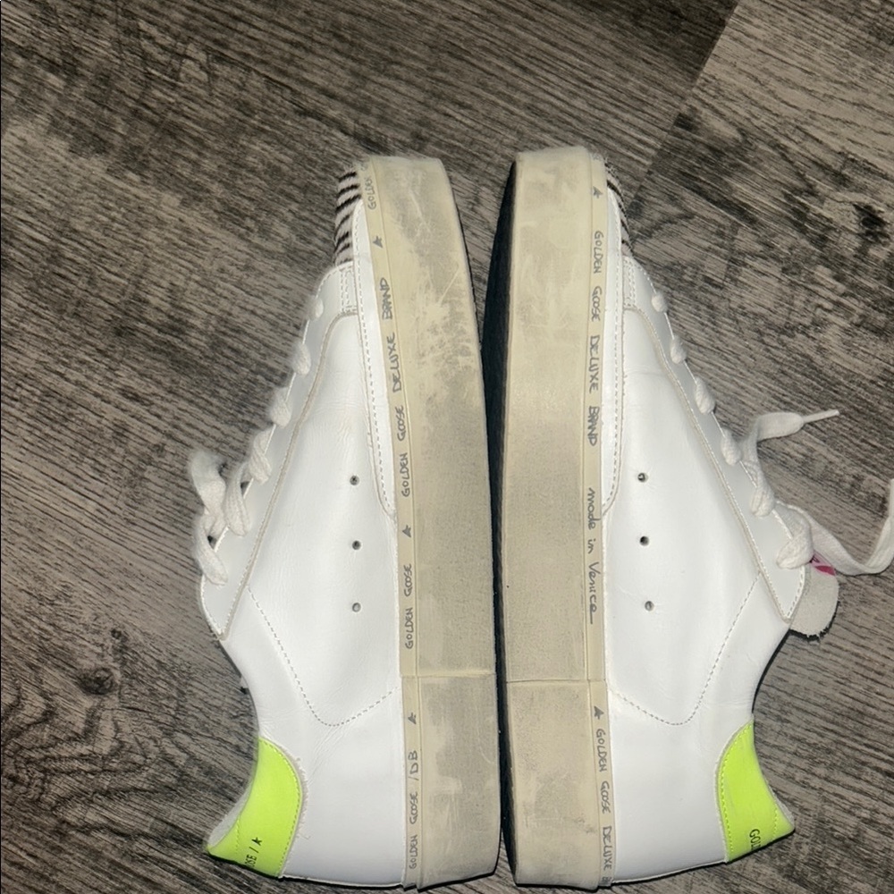 Golden Goose White and Green Sneakers with Distress Appeal Luxury Sneakers Sz 37 - Picture 7 of 11
